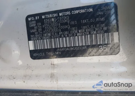 2019 Mitsubishi Outlander Sport 2.0 Es из США, поврежденный, VIN JA4AR3AU9KU023344